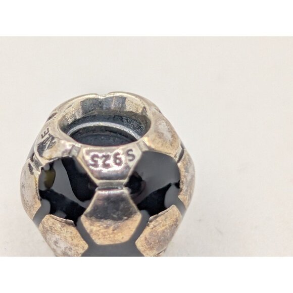 Pandora Charm Sterling Silver Black Enamel Soccer Ball Bead  Marked ALE S925 - Picture 3 of 8